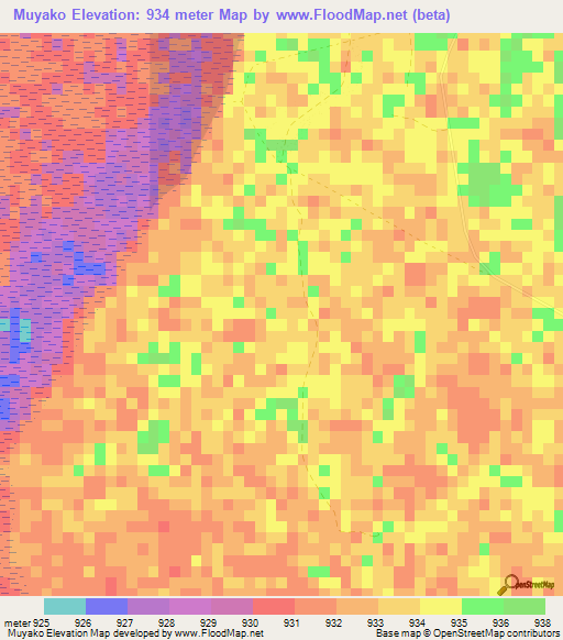 Muyako,Namibia Elevation Map