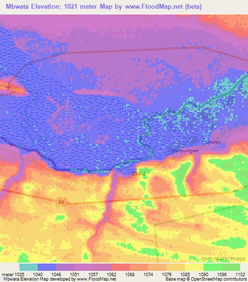 Mbwata,Namibia Elevation Map