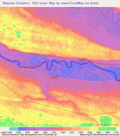 Mayowe,Namibia Elevation Map