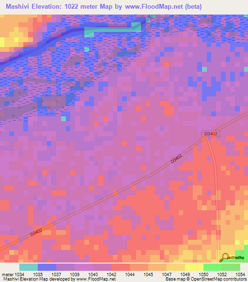 Mashivi,Namibia Elevation Map
