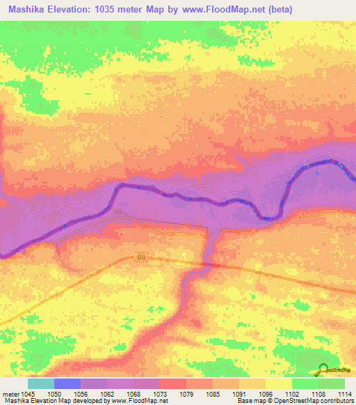 Mashika,Namibia Elevation Map