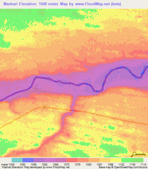 Mashari,Namibia Elevation Map