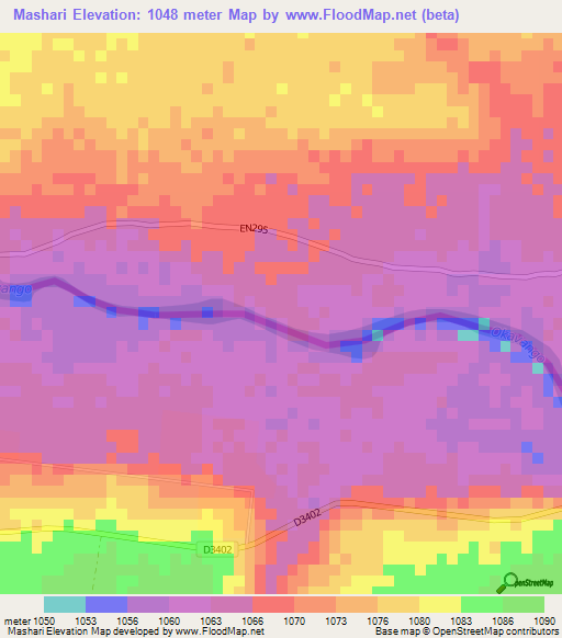 Mashari,Namibia Elevation Map
