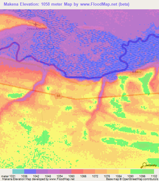 Makena,Namibia Elevation Map