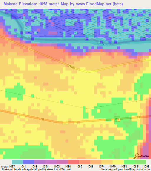 Makena,Namibia Elevation Map