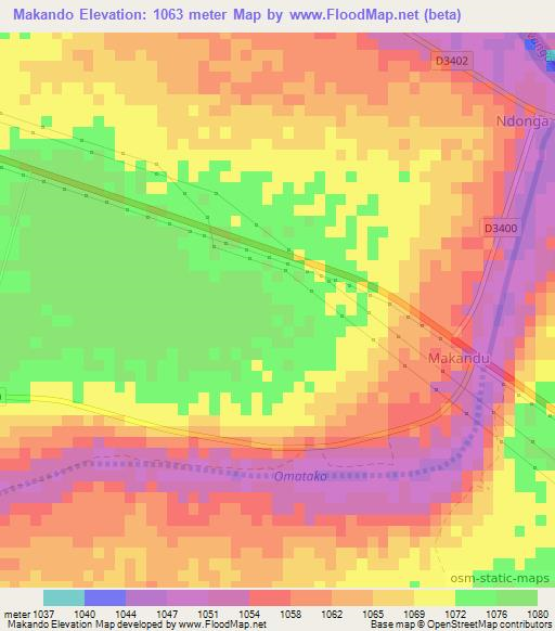 Makando,Namibia Elevation Map