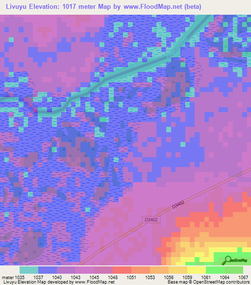 Livuyu,Namibia Elevation Map