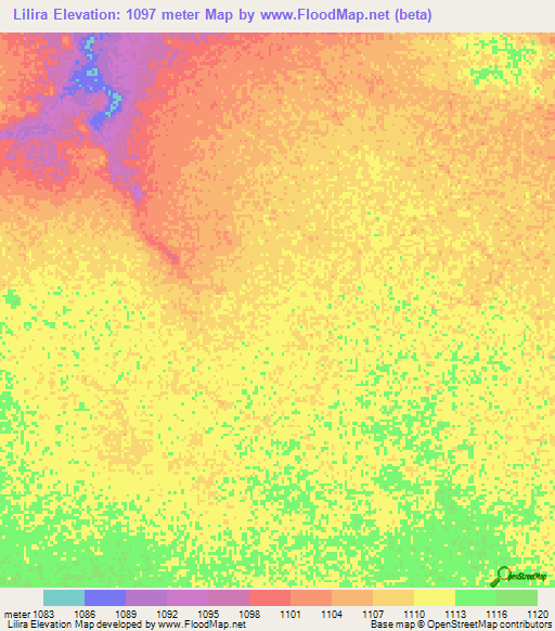 Lilira,Namibia Elevation Map