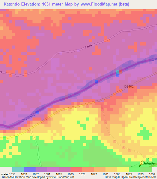 Katondo,Namibia Elevation Map