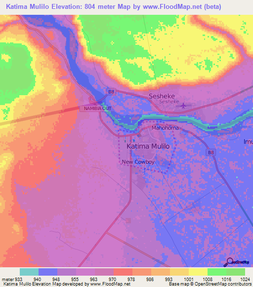 Katima Mulilo,Namibia Elevation Map