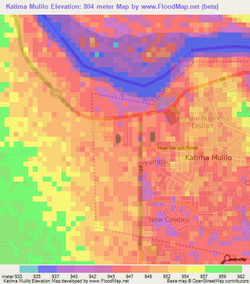 Katima Mulilo,Namibia Elevation Map