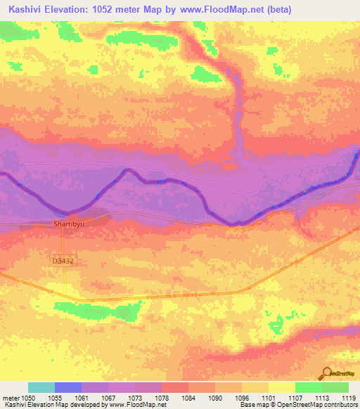 Kashivi,Namibia Elevation Map