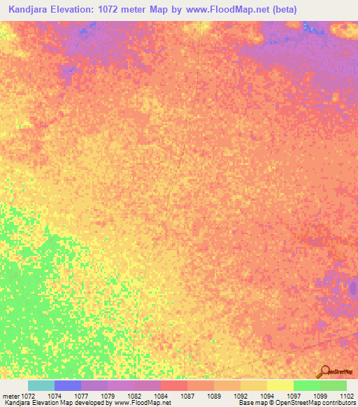 Kandjara,Namibia Elevation Map