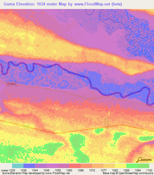 Guma,Namibia Elevation Map