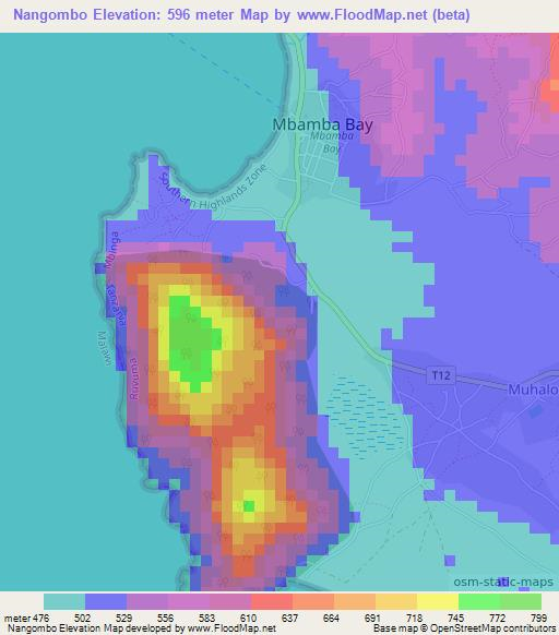 Nangombo,Tanzania Elevation Map