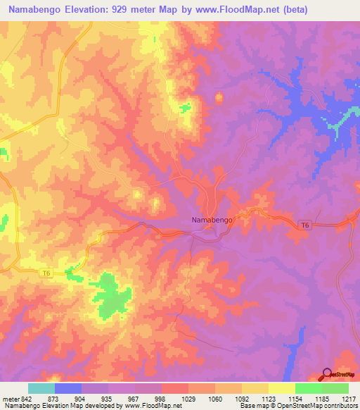 Namabengo,Tanzania Elevation Map