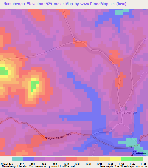 Namabengo,Tanzania Elevation Map