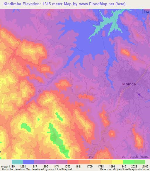 Kindimba,Tanzania Elevation Map