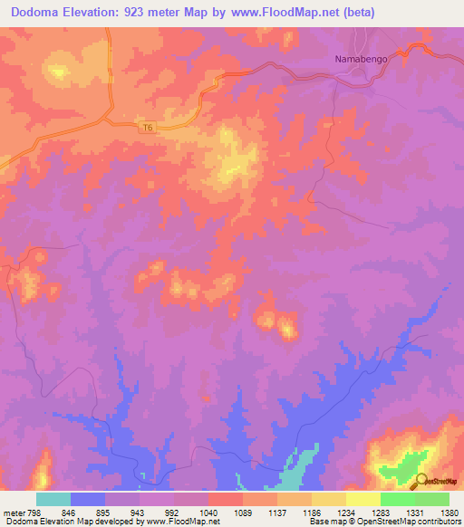 Dodoma,Tanzania Elevation Map