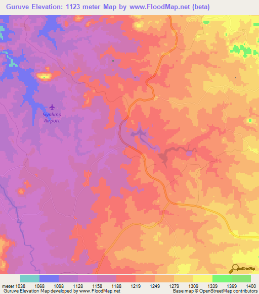 Guruve,Zimbabwe Elevation Map