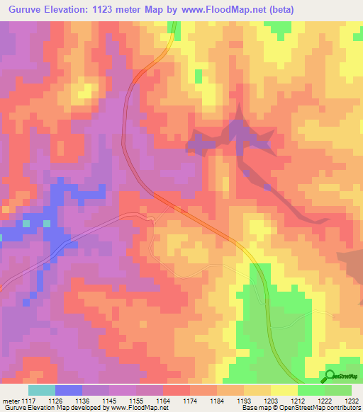 Guruve,Zimbabwe Elevation Map