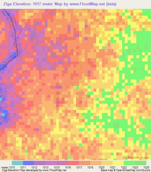 Ziga,Zimbabwe Elevation Map