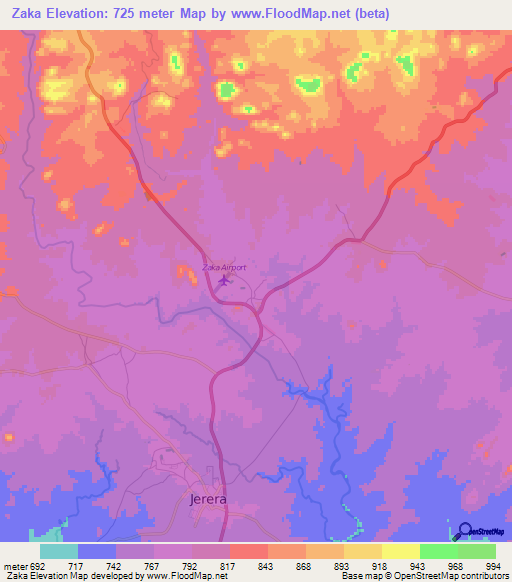 Zaka,Zimbabwe Elevation Map