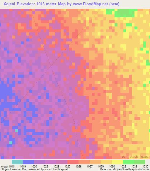 Xojeni,Zimbabwe Elevation Map