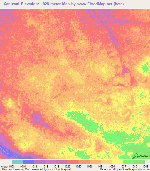 Xanixani,Zimbabwe Elevation Map