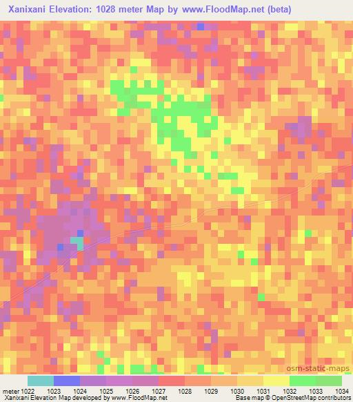 Xanixani,Zimbabwe Elevation Map