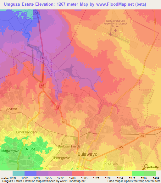 Umguza Estate,Zimbabwe Elevation Map