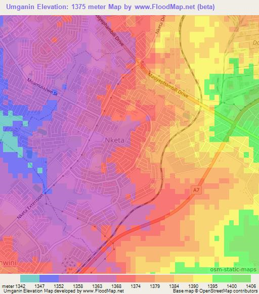 Umganin,Zimbabwe Elevation Map