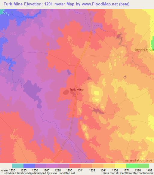 Turk Mine,Zimbabwe Elevation Map