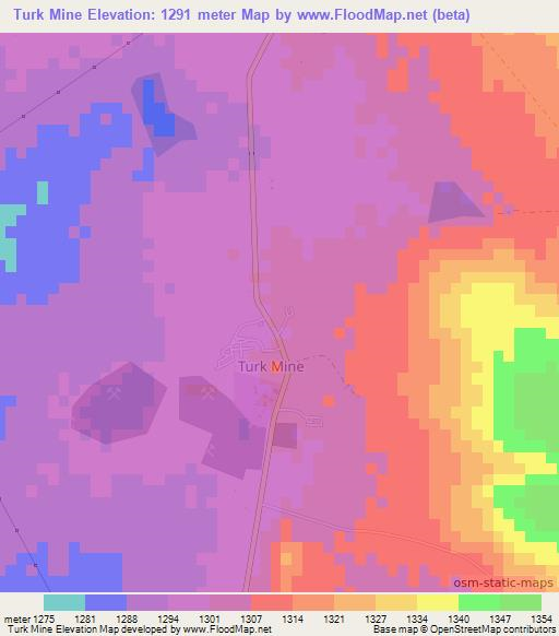 Turk Mine,Zimbabwe Elevation Map