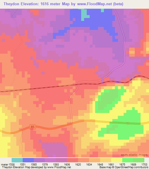 Theydon,Zimbabwe Elevation Map
