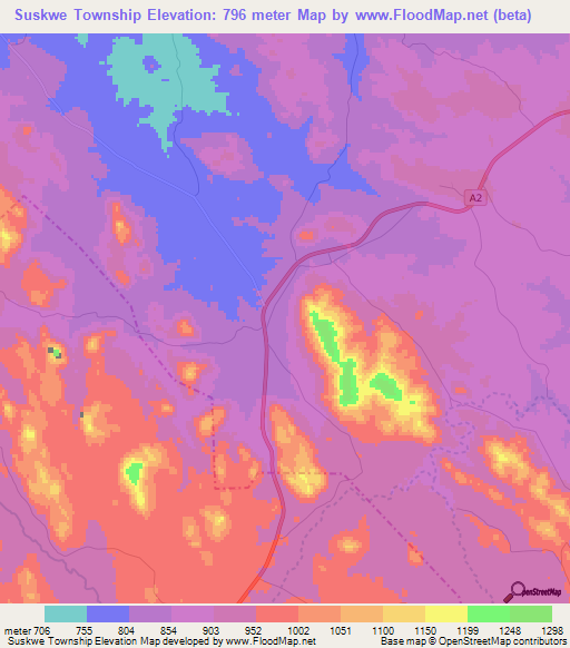 Suskwe Township,Zimbabwe Elevation Map
