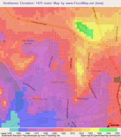 Strathaven,Zimbabwe Elevation Map