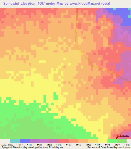 Spingwini,Zimbabwe Elevation Map