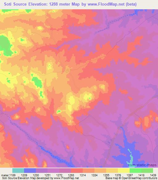 Soti Source,Zimbabwe Elevation Map