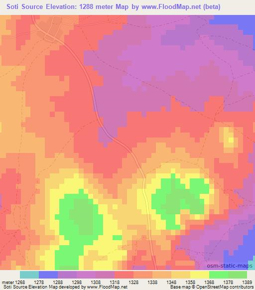 Soti Source,Zimbabwe Elevation Map