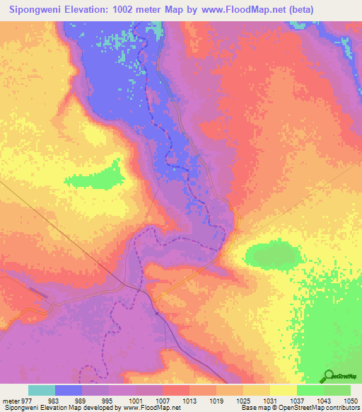 Sipongweni,Zimbabwe Elevation Map