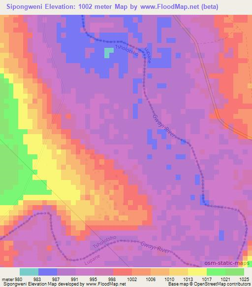Sipongweni,Zimbabwe Elevation Map