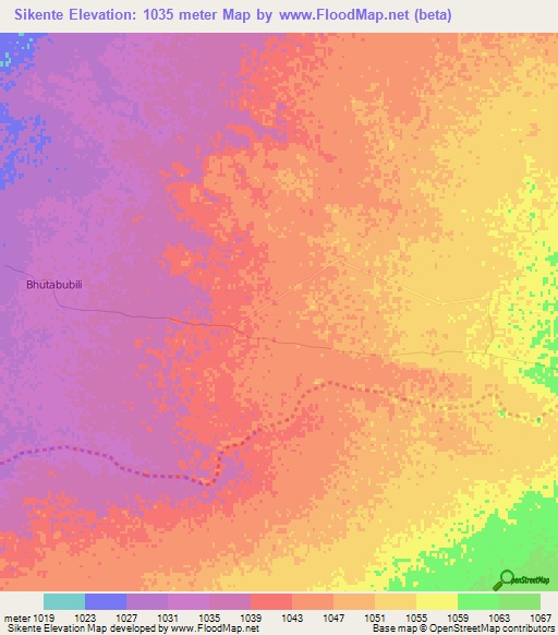 Sikente,Zimbabwe Elevation Map