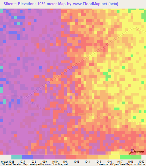 Sikente,Zimbabwe Elevation Map