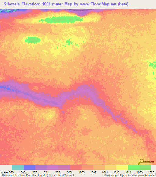 Sihazela,Zimbabwe Elevation Map
