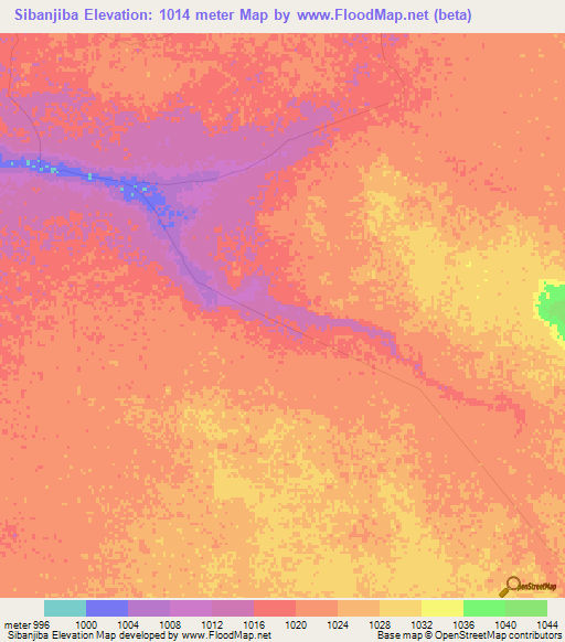 Sibanjiba,Zimbabwe Elevation Map