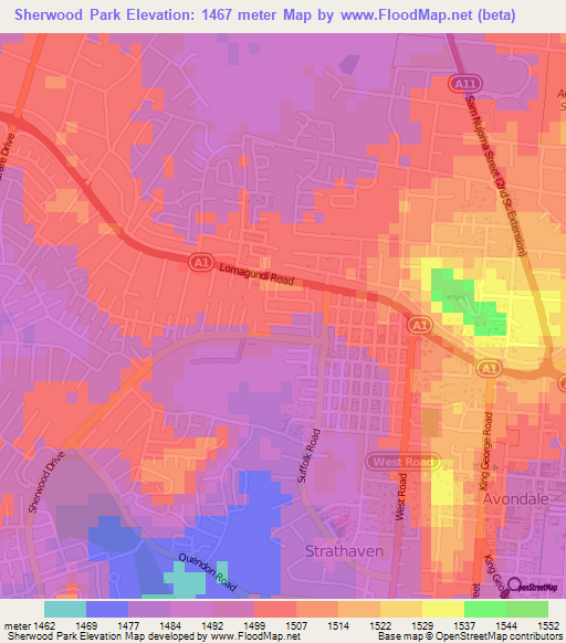 Sherwood Park,Zimbabwe Elevation Map