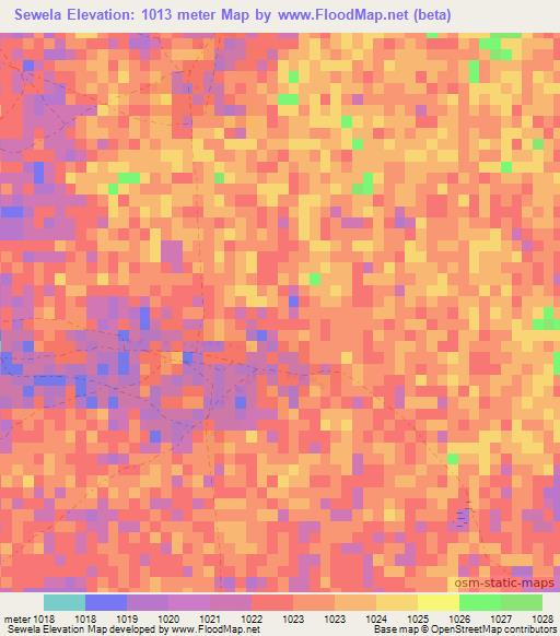 Sewela,Zimbabwe Elevation Map