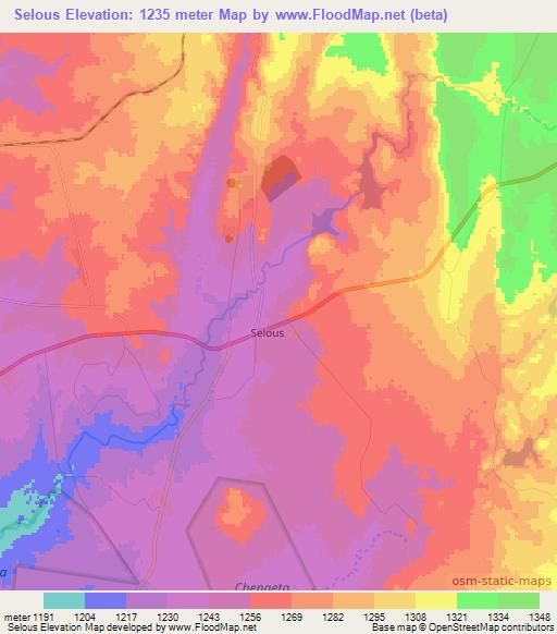 Selous,Zimbabwe Elevation Map