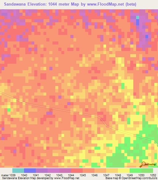 Sandawana,Zimbabwe Elevation Map